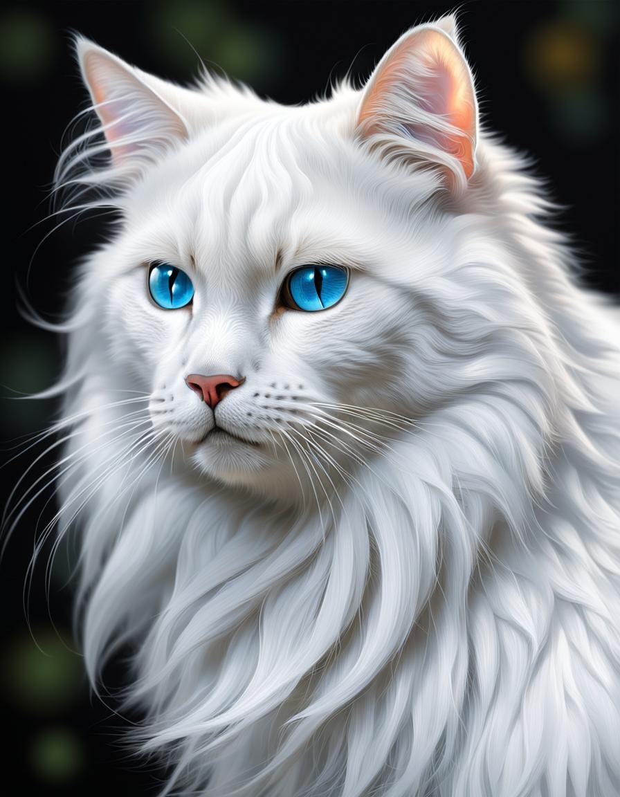 Detailed White Cat with Blue Eyes
