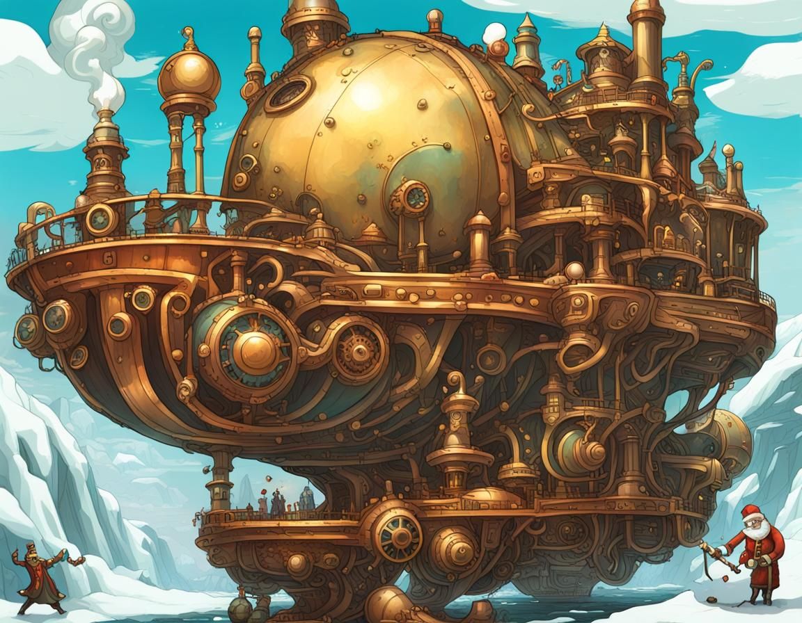 Steampunk Christmas on Antarctic Floating Island