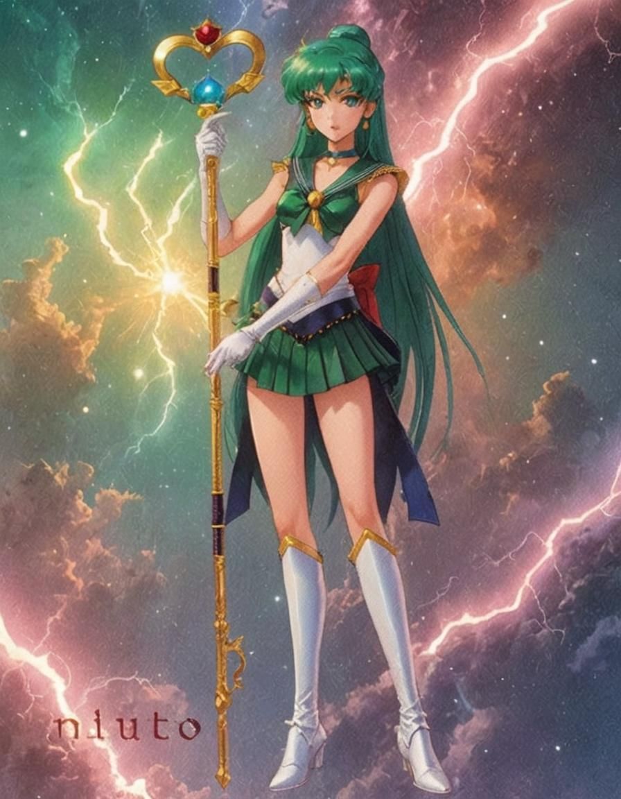 Sailor Pluto Iridescent Anime Art in Naoko Takeuchi Style
