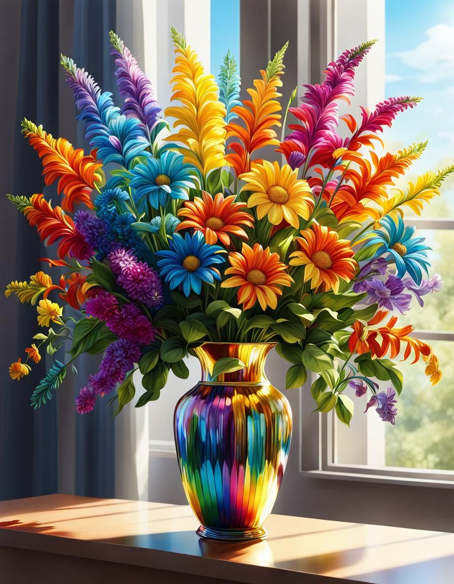 Metallic Rainbow Flowers Shining in Morning Sunlight
