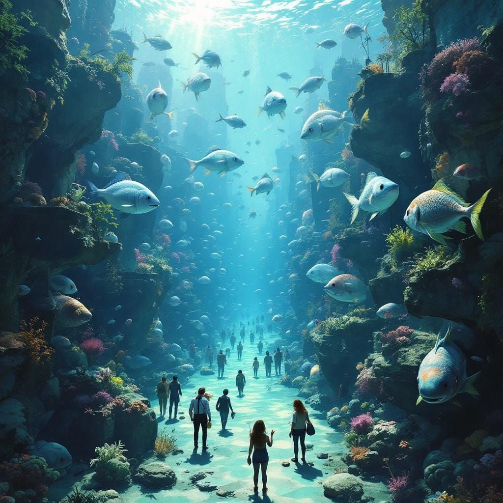 Underwater City Populated by Fish in Art Nouveau Style