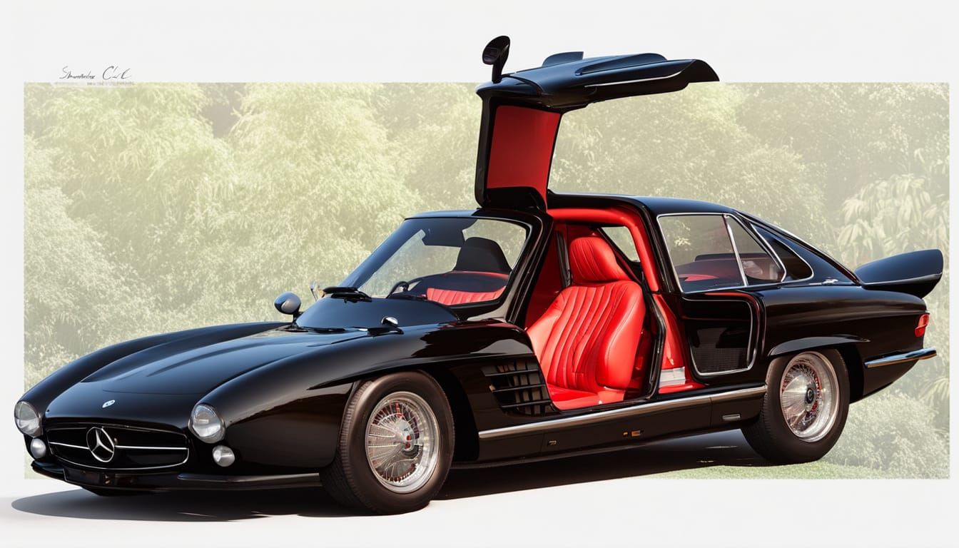 Black 1985 Mercedes Benz Gullwing in Luxury Room