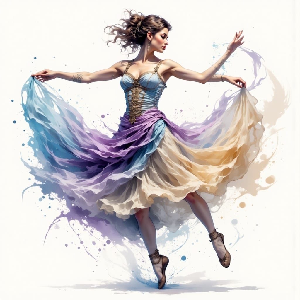 Ballerina in Flowing Robe Captures Movement