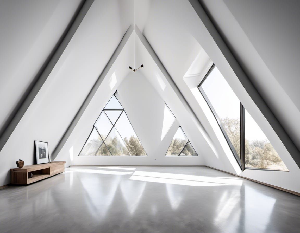 Minimalist White Room with Triangular Ceiling: Interior Desi...