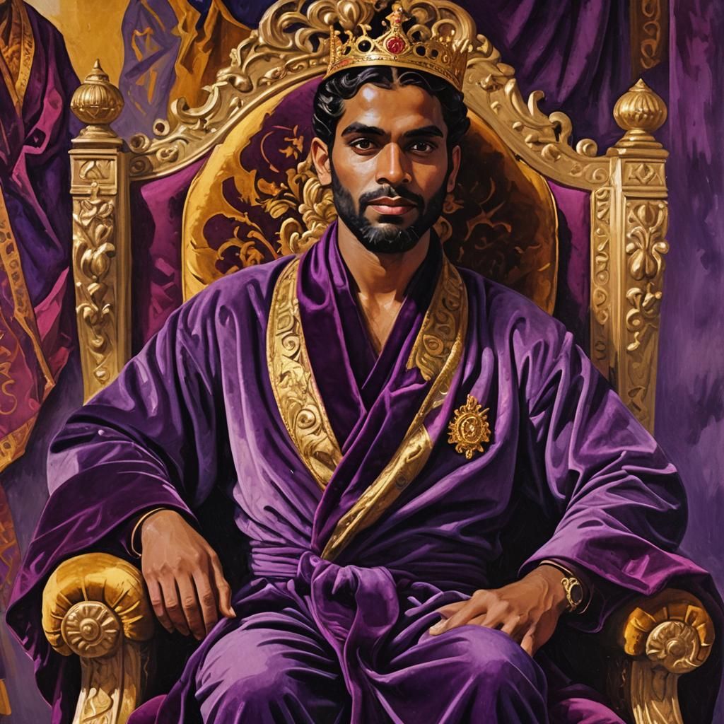Sri Lankan Prince in Purple Velvet Robe as Oil Painting