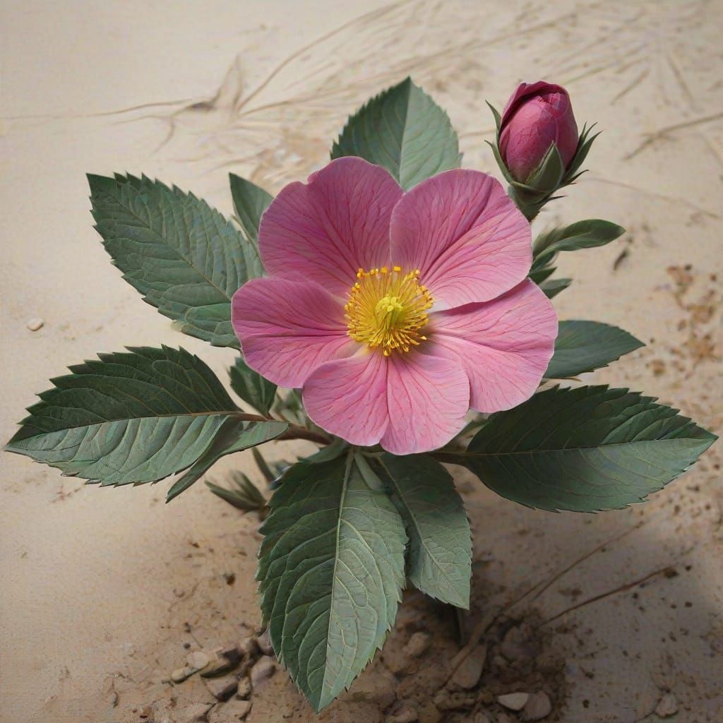 Elegant Copperplate Engraving of Cistus in Arid Landscape