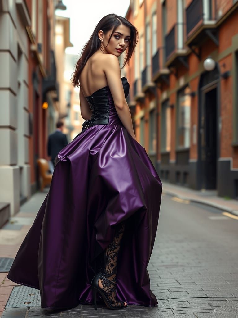 Sultry Brunette in Cyberpunk Latex Gown