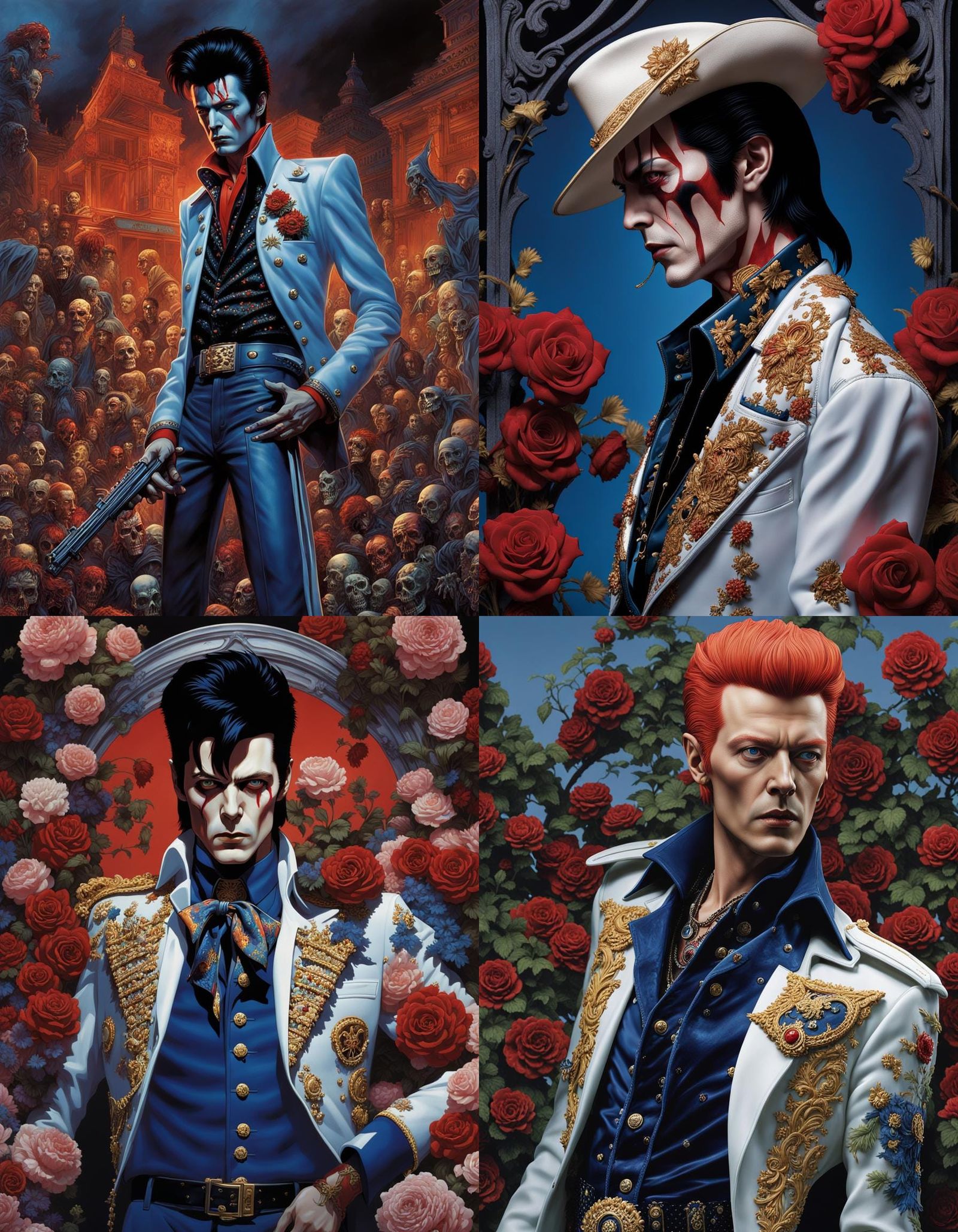 Zombie Elvis, Bowie, and Michael Jackson in Graveyard