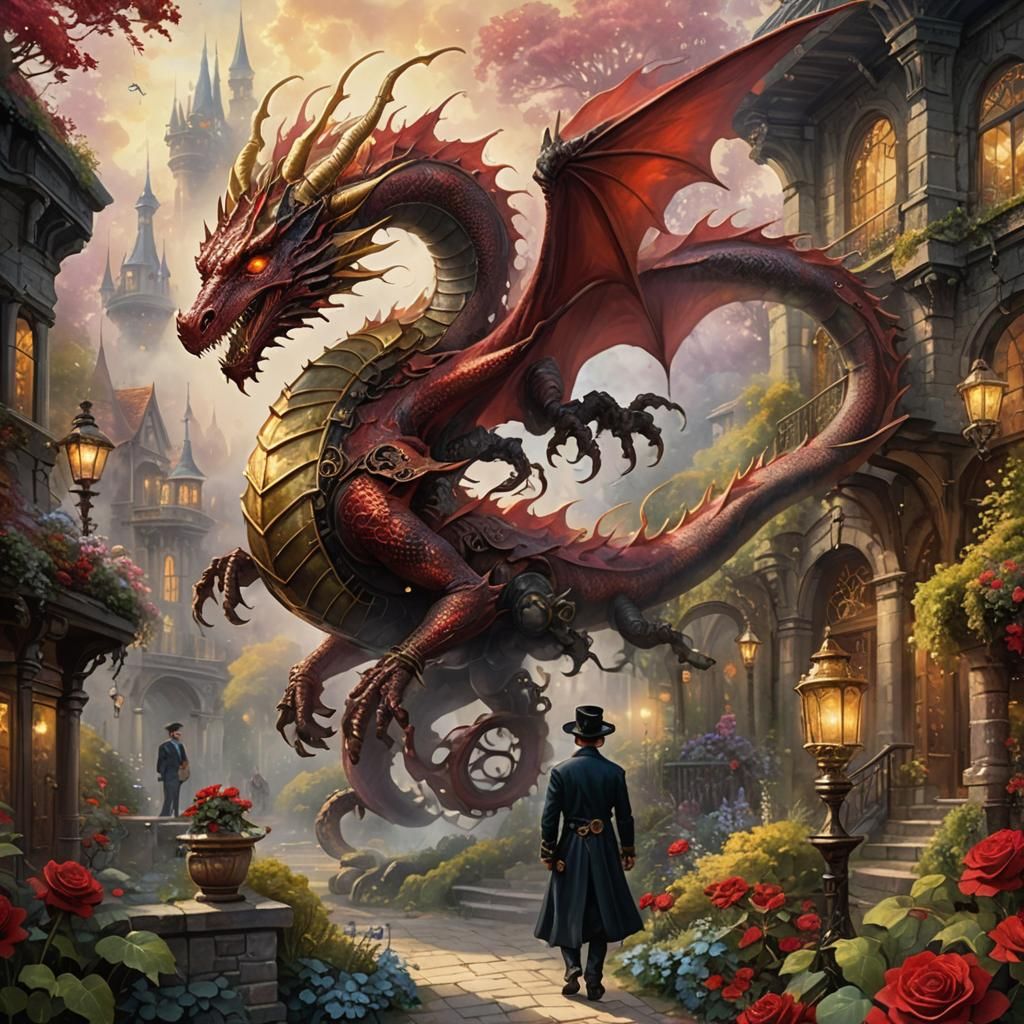 Steampunk Dragon in Secret Rose Garden