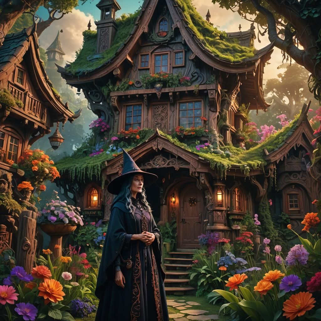Mystical Witch House in Detailed Fantasy Art