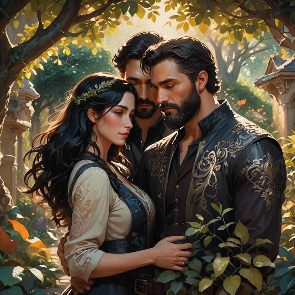 Family Portrait in Sunlit Garden: Digital High Fantasy Art