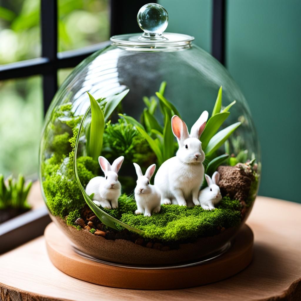 Terrarium Scene with Bunnies