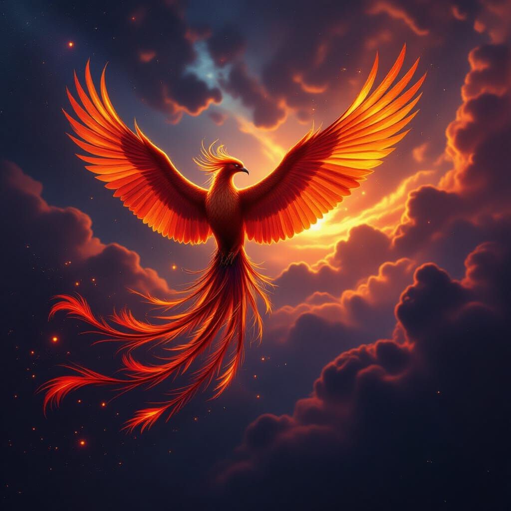 Majestic Phoenix Soars Through Cosmic Twilight