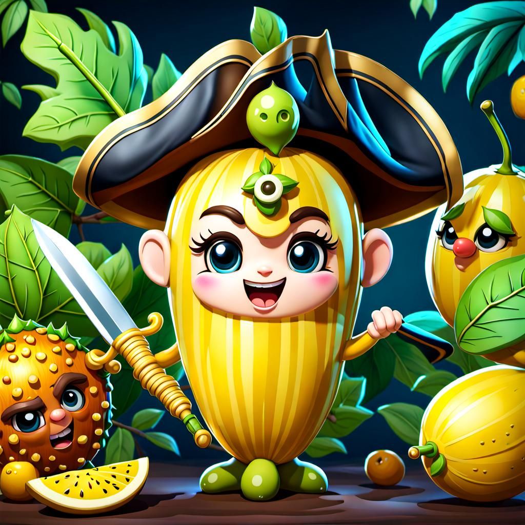 Whimsical illustration showcasing chibi passionfruit