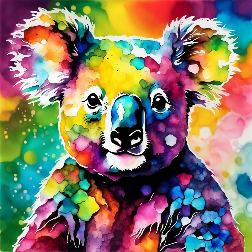 Rainbow Koala Bear in Alcohol Ink Art