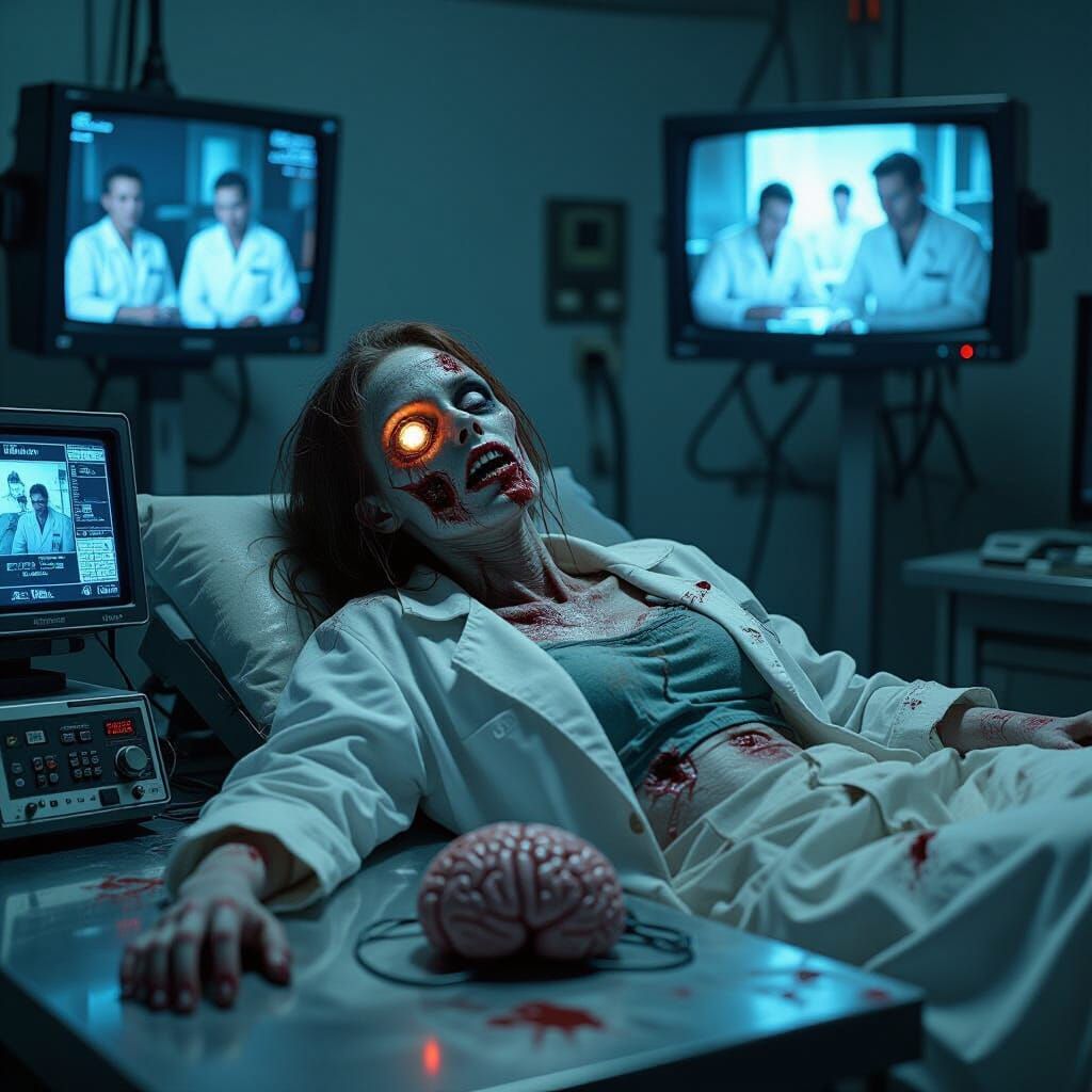 Gritty Sci-Fi Zombie Reanimation in Photorealistic Style