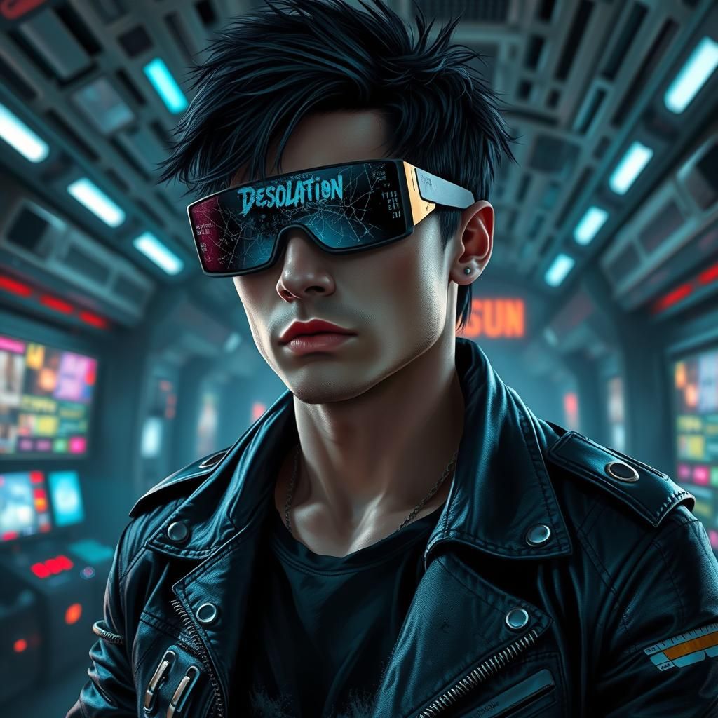 Cyberpunk Hacker in Futuristic Space Station
