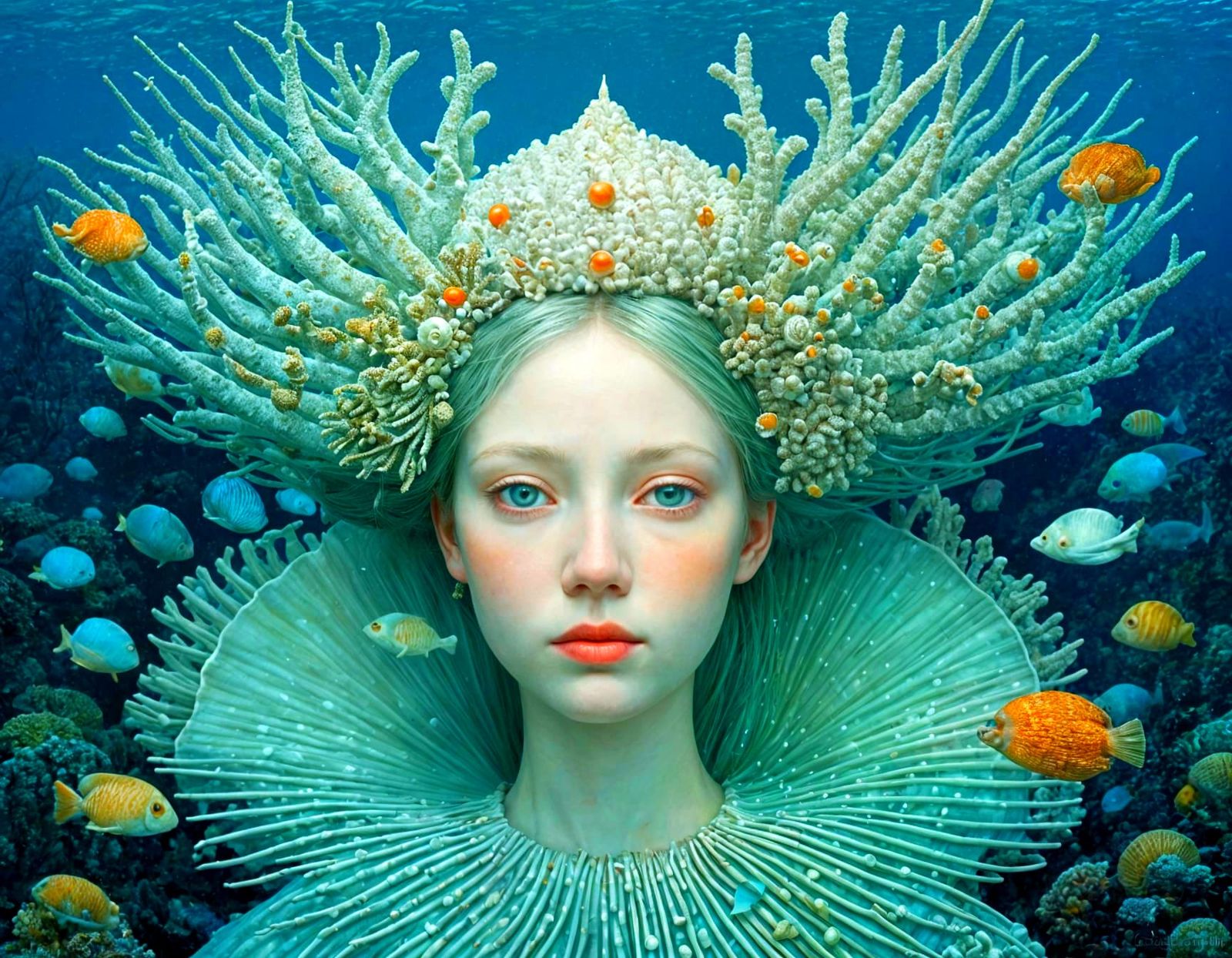 Fish-Woman Portrait with Barnacle Crown