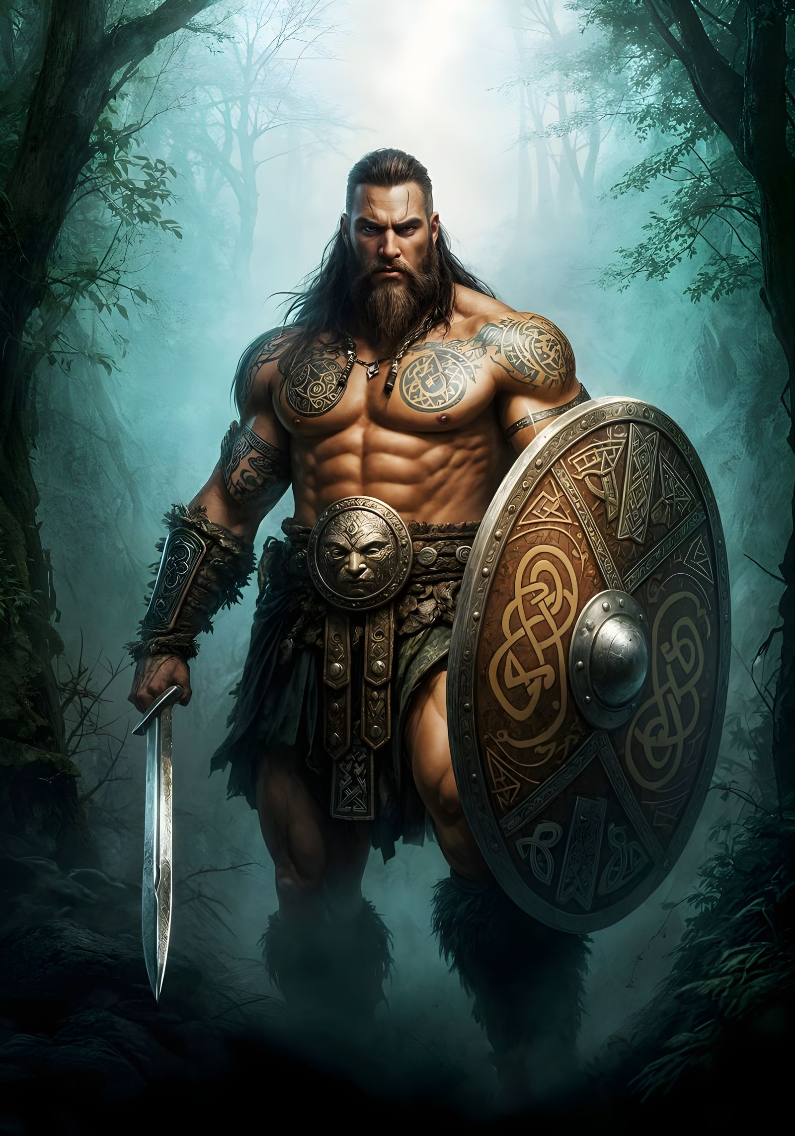 Ancient Celtic Warrior in Barbarian Pose