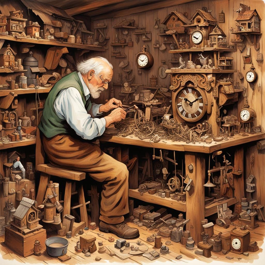 Clockmaker's Workshop: A Naive Art Scene