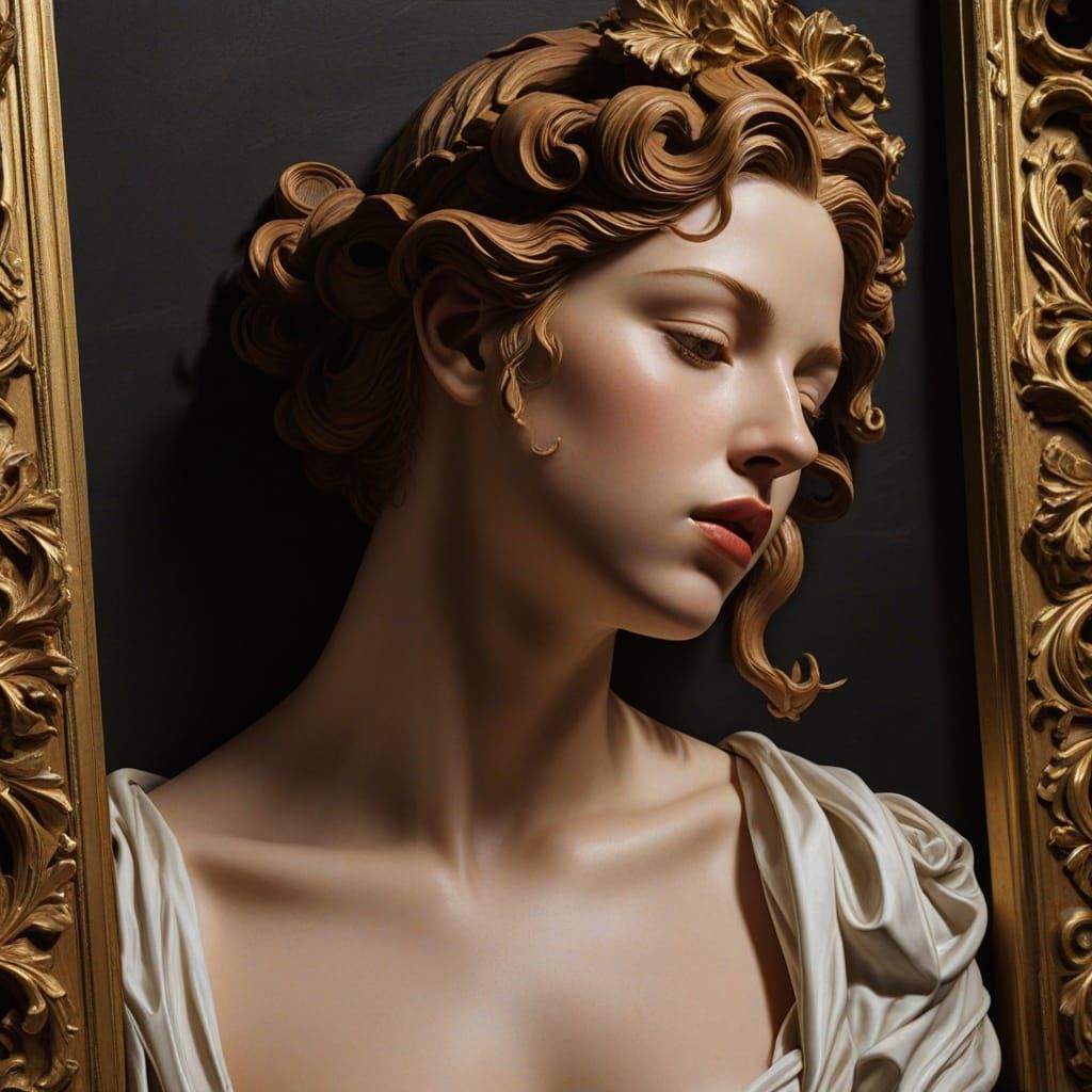 Baroque Cherub with Grape-Inspired Cosmetics in Ornate Frame