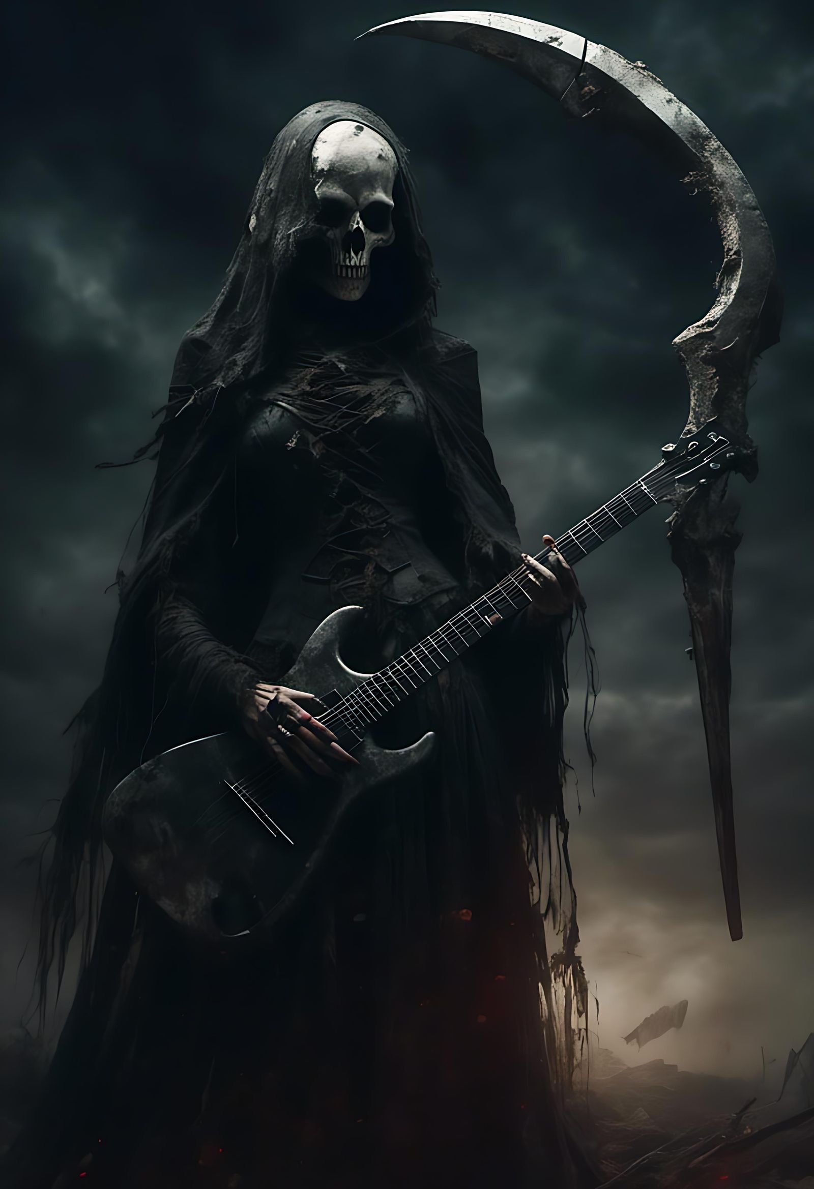 Shadow Goddess Grim Reaper with Electric Guitar