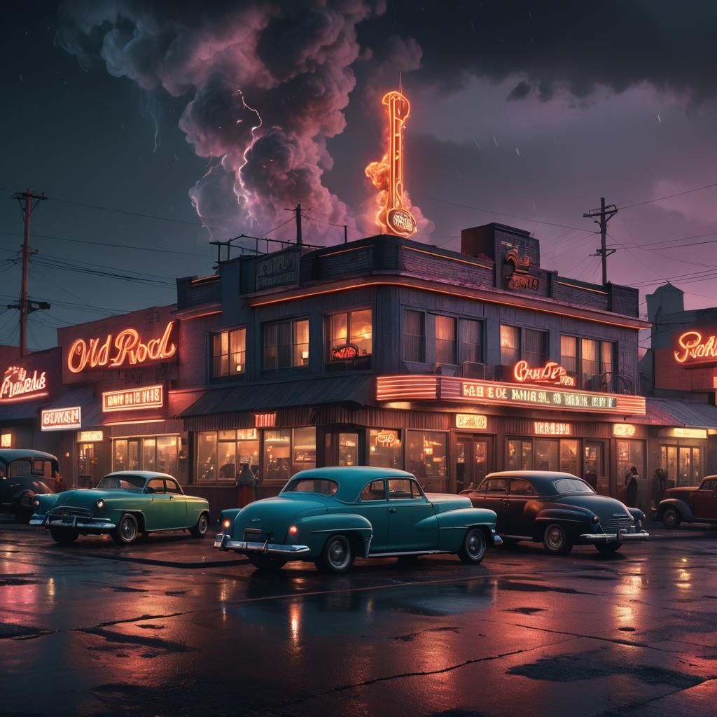 hot rods and a diner
