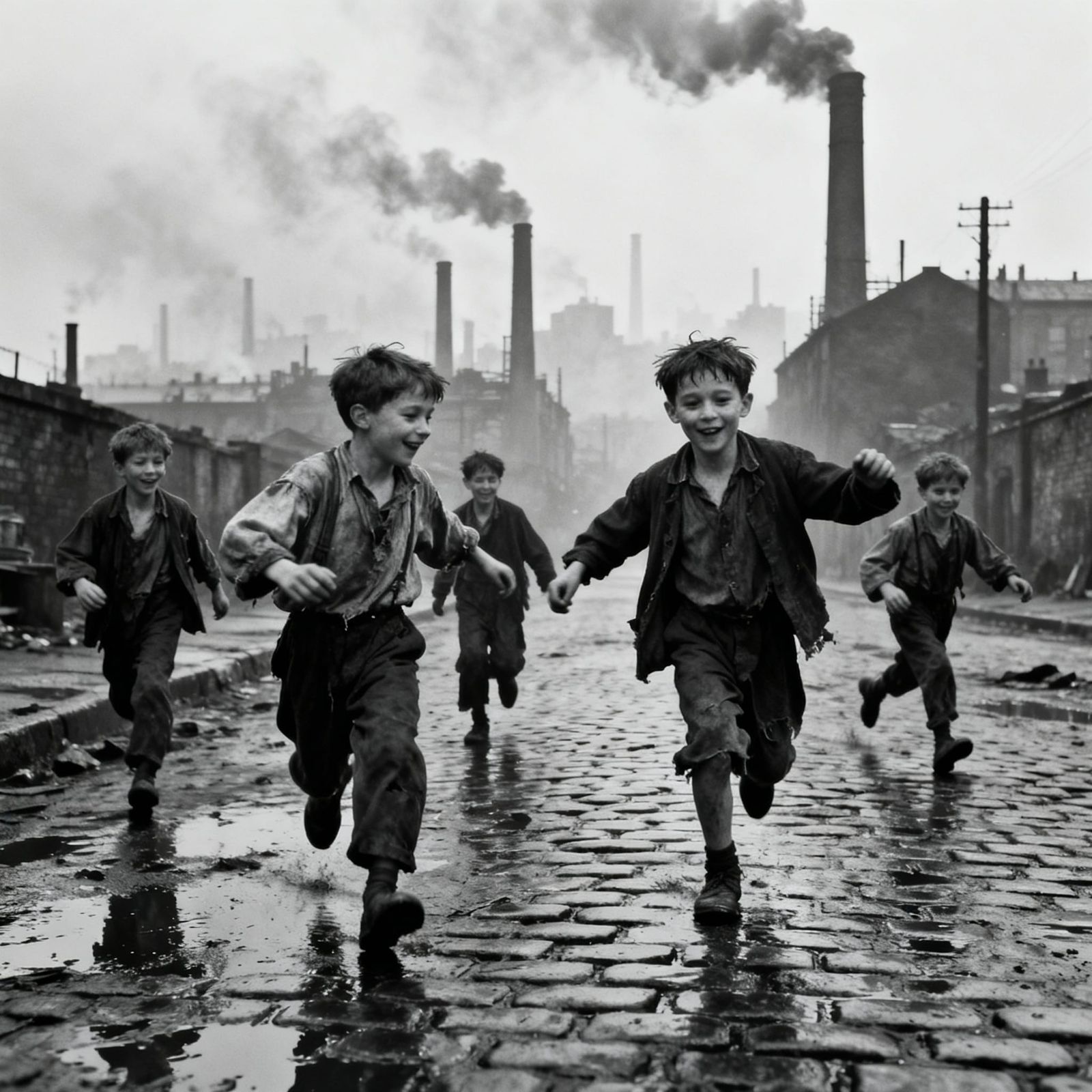 Joyful Urchins Amidst Industrial Despair
