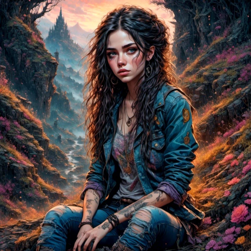 Beautiful Woman with Amazing Eyes in Oil Painting Style