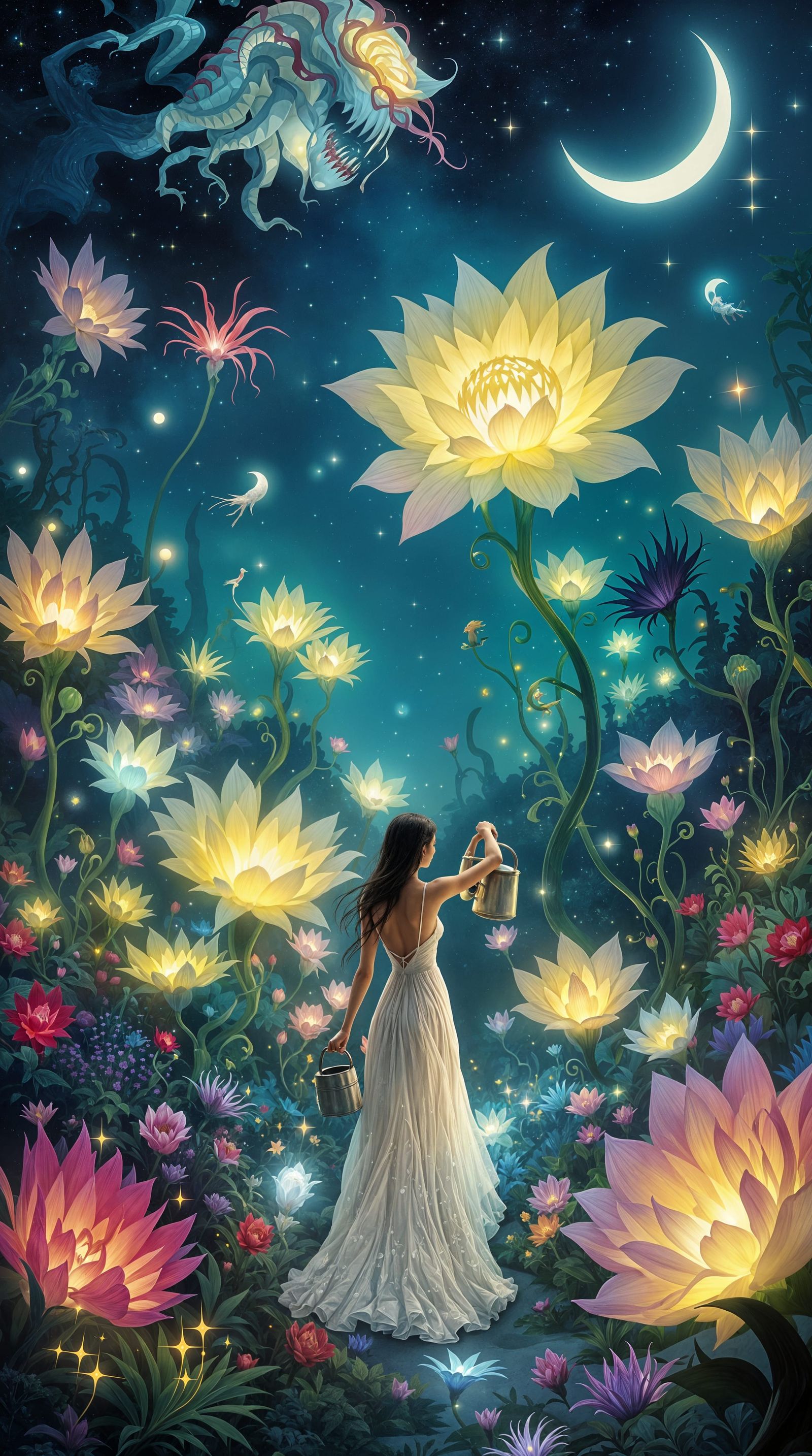 Dreamlike Garden Scene in Ethereal Digital Painting Style