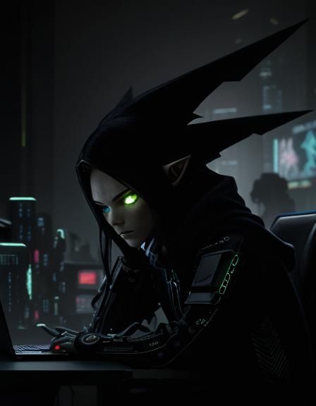 Cyberpunk Elf with Futuristic Alchemy Technology