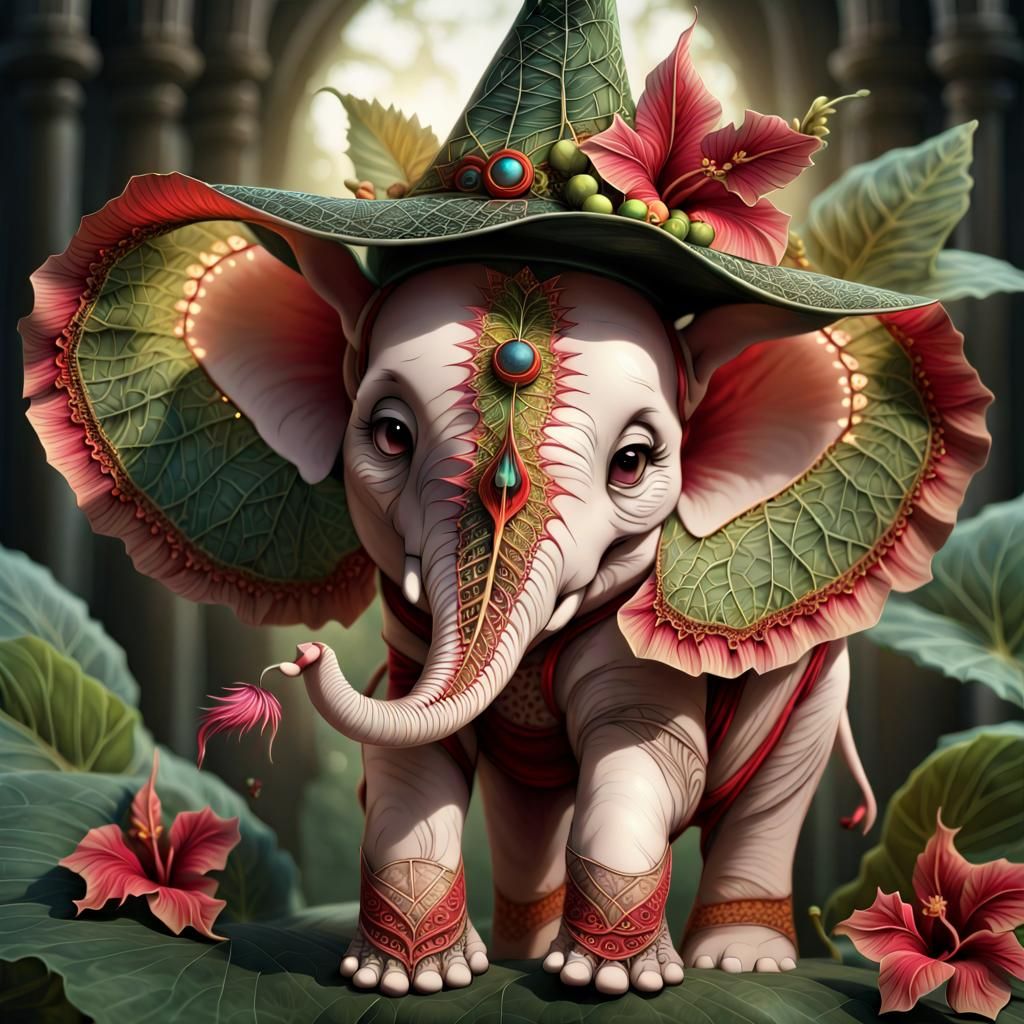 Feathered Elephant-Bird Witch in Futuristic Jungle