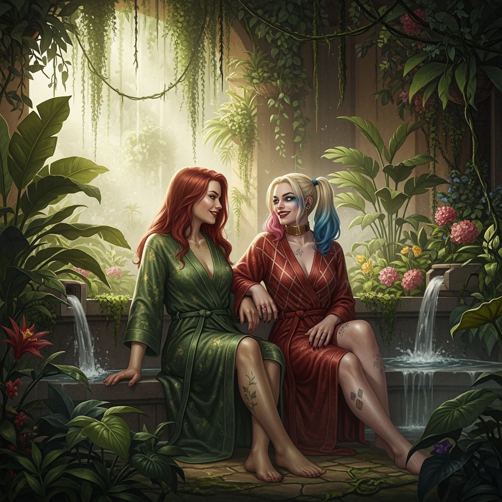 Poison Ivy and Harley Quinn Relaxing in a Bathhouse