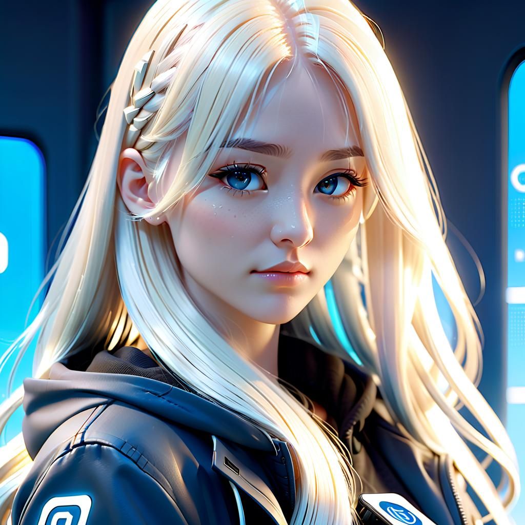 Anime-Inspired 3D Art of Woman Using Phone