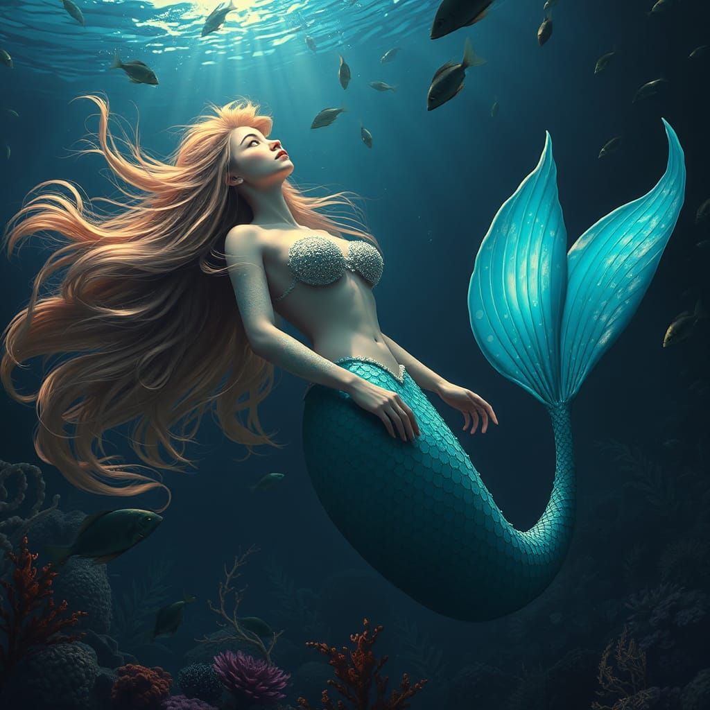 Ethereal Mermaid in Midnight Glow: Fantasy Concept Art
