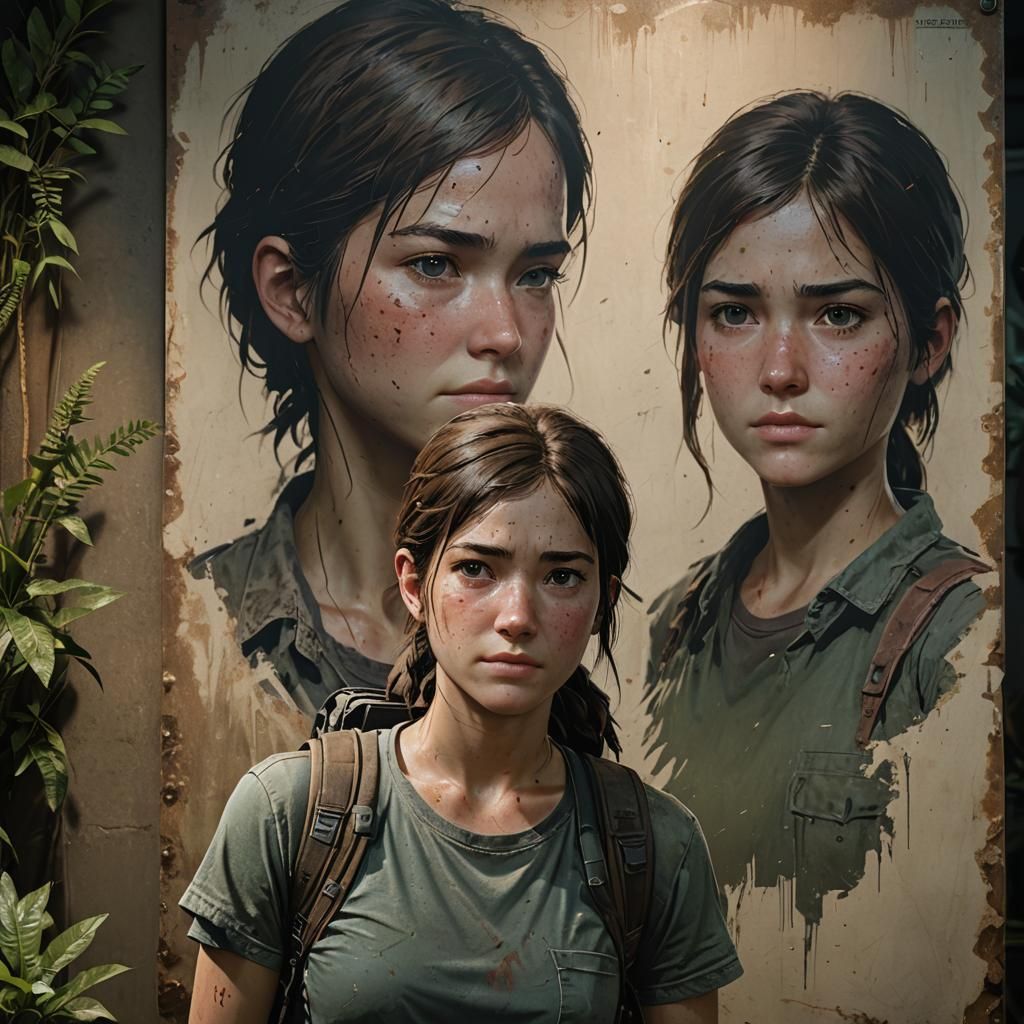 At the bottom, we have Anna, who is pregnant with Elle. In the upper left is Elle from The Last of Us. In the upper righ...