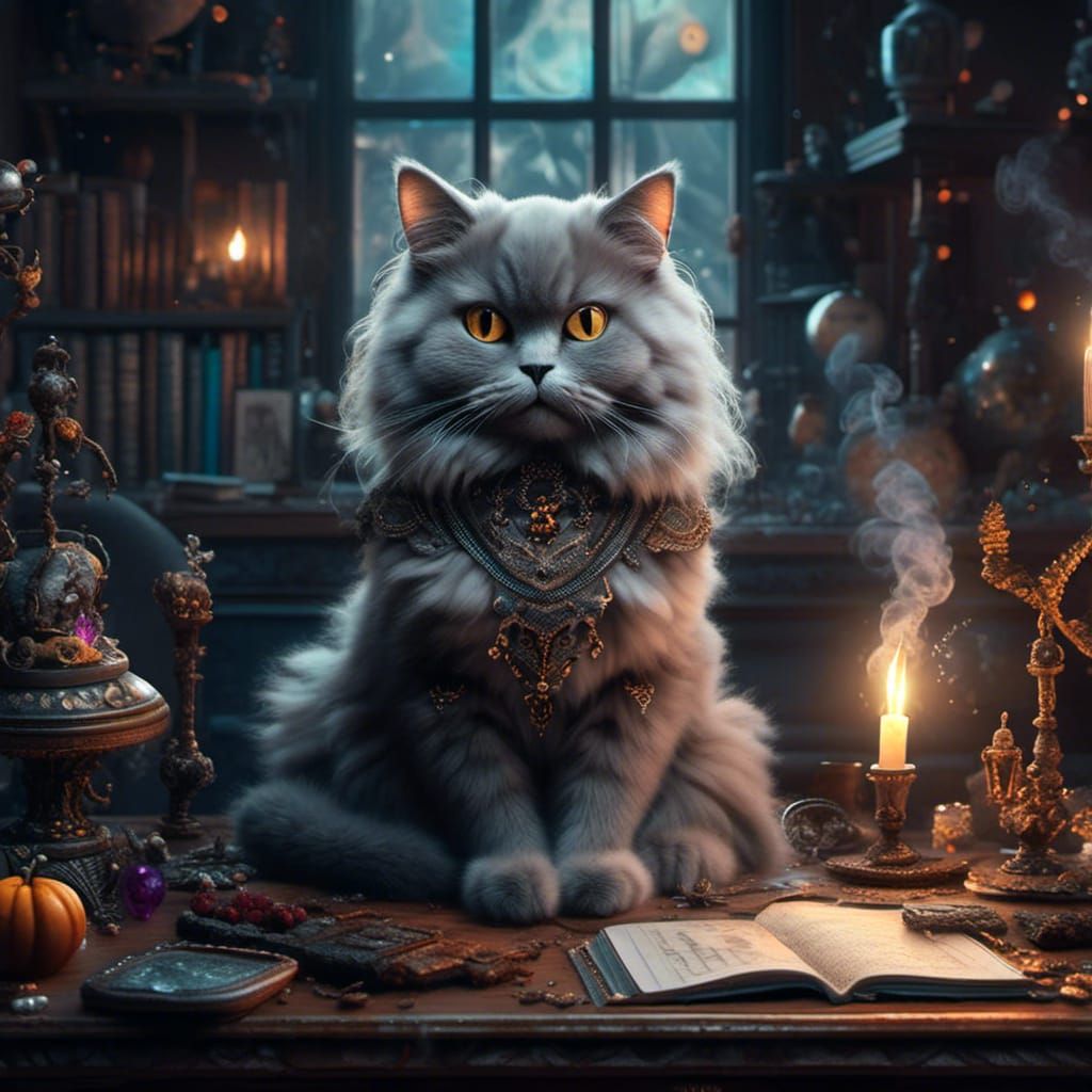 Victorian Cat Sorcerer Amidst RGB Smoke Magic