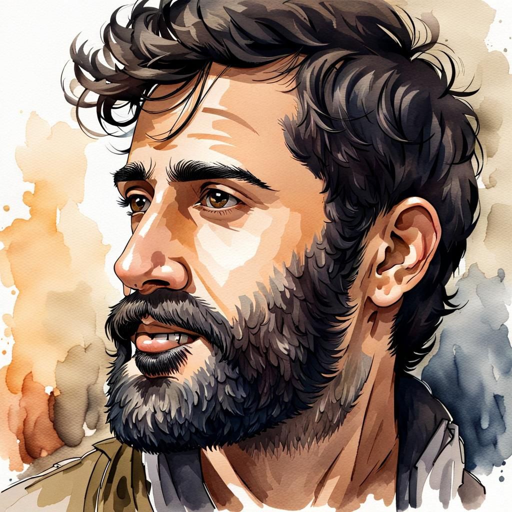 Watercolor Portrait of a Smiling Syrian Man