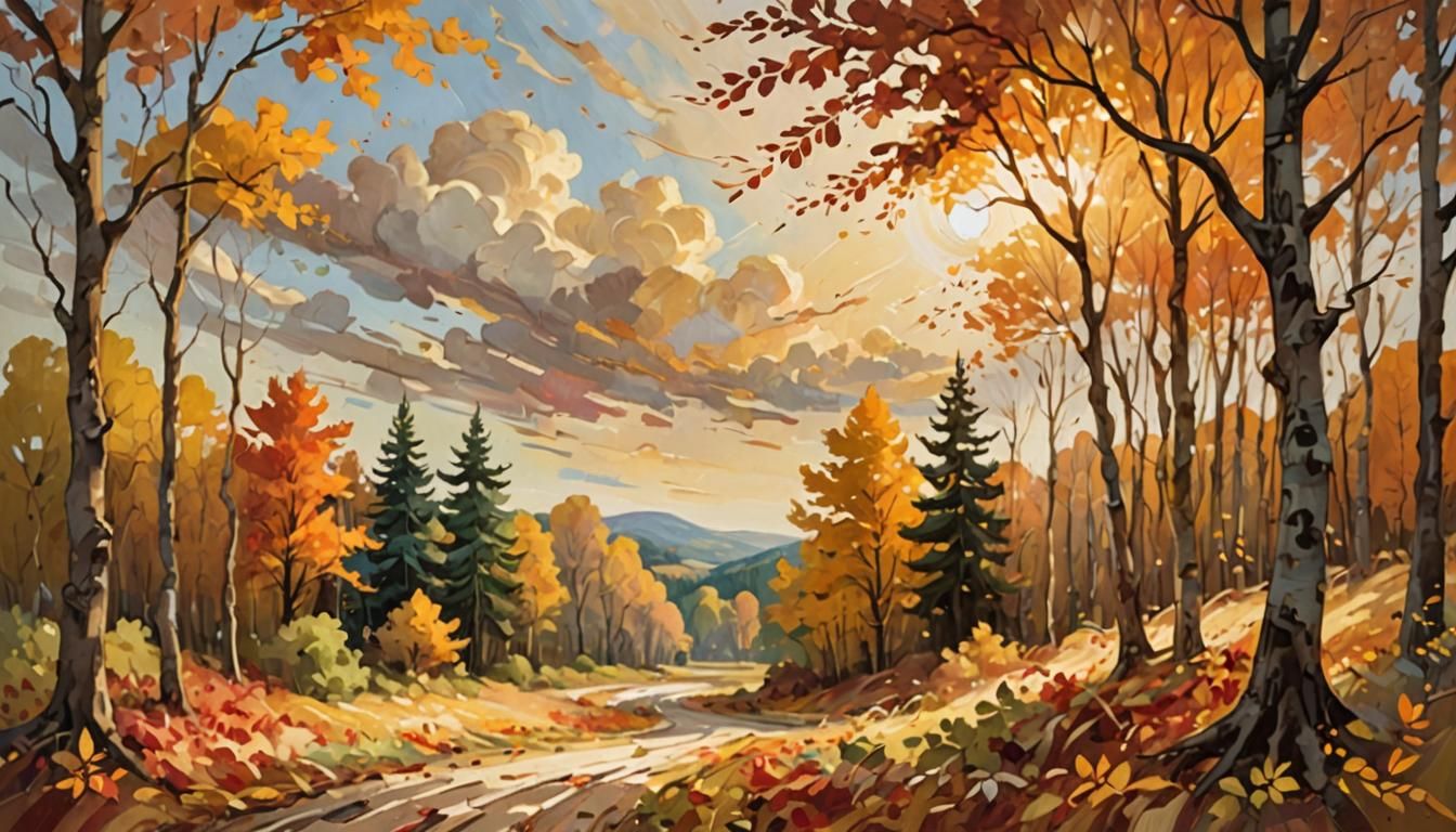 Impressionist Autumn Landscape in Golden Light