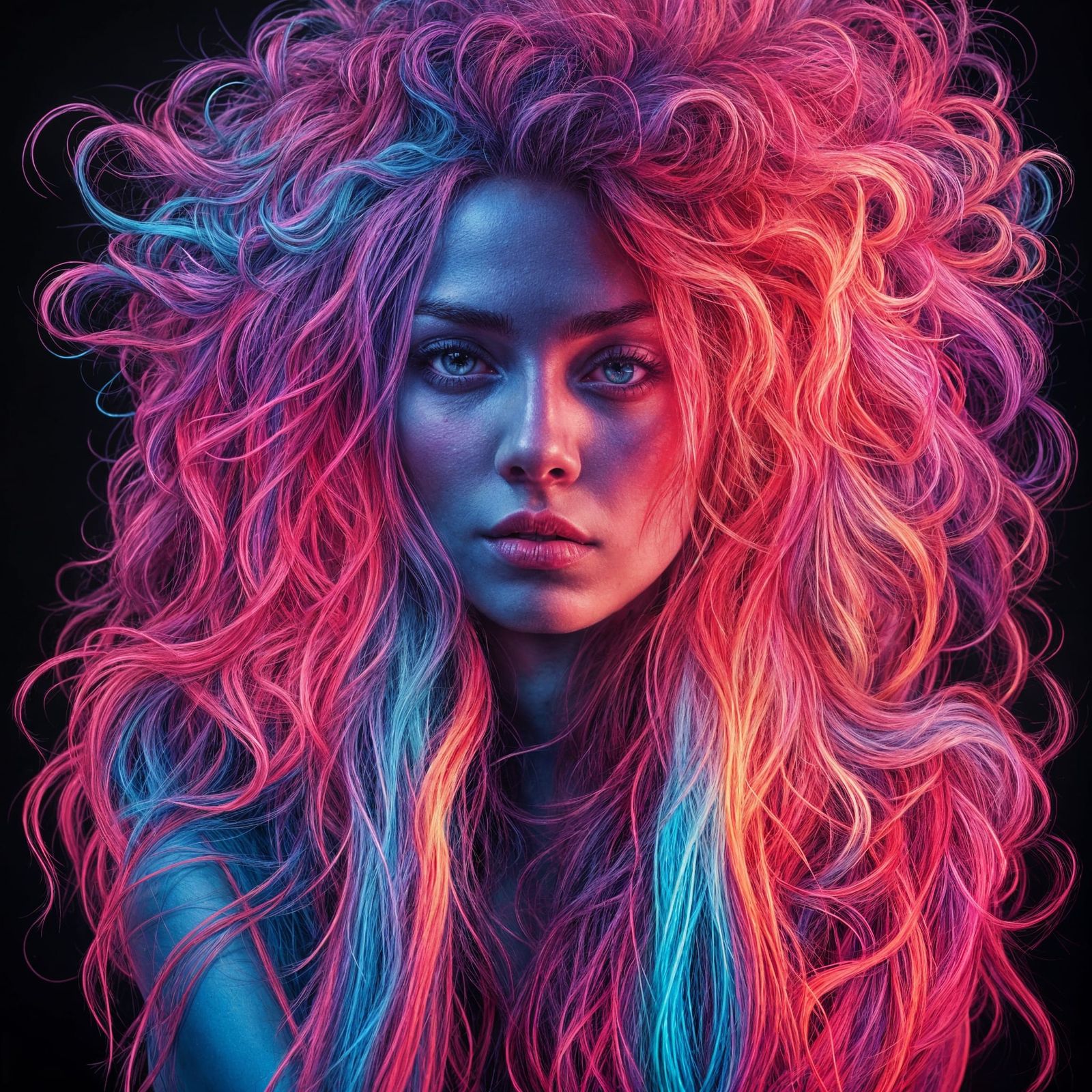 Neon Portrait with Glowing Elements