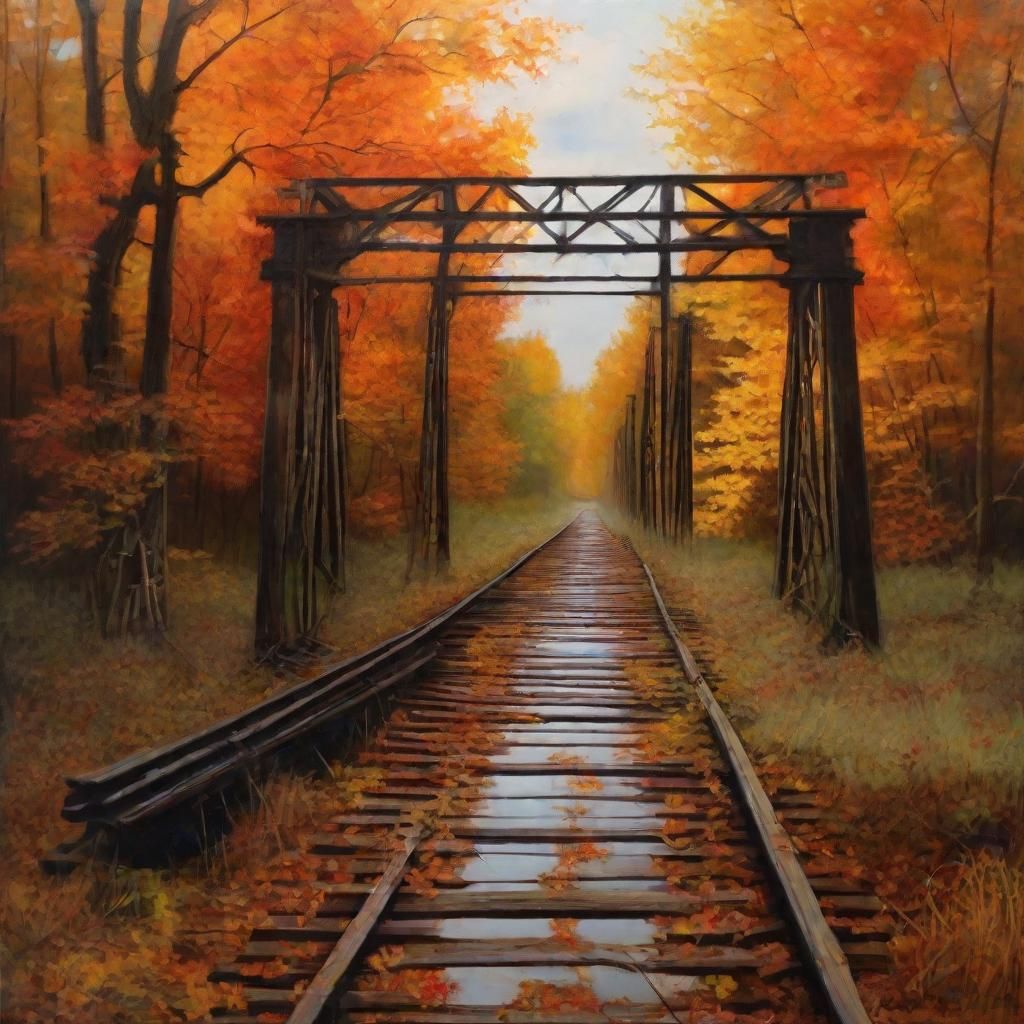 Decaying Train Trellis Acrylic Painting in Julie Bell Style