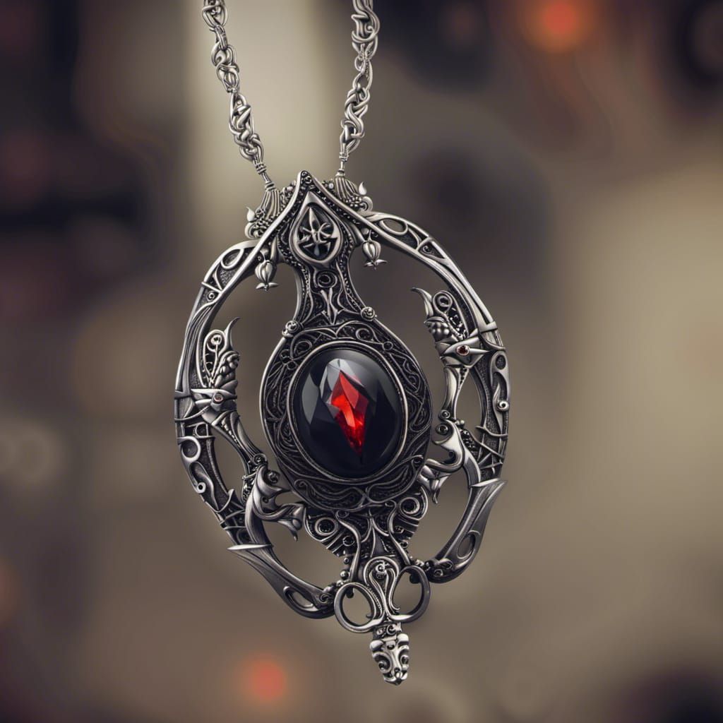 Hecate gothic necklace with obsidian pendant with red accents& gothic vibes& ethereal vibes& witchy vibes& magical vibes...