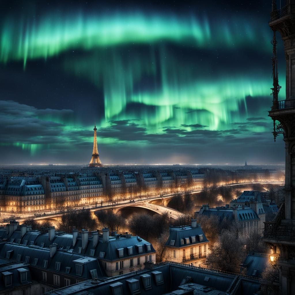 Aurora Borealis Over Post-Apocalyptic Paris