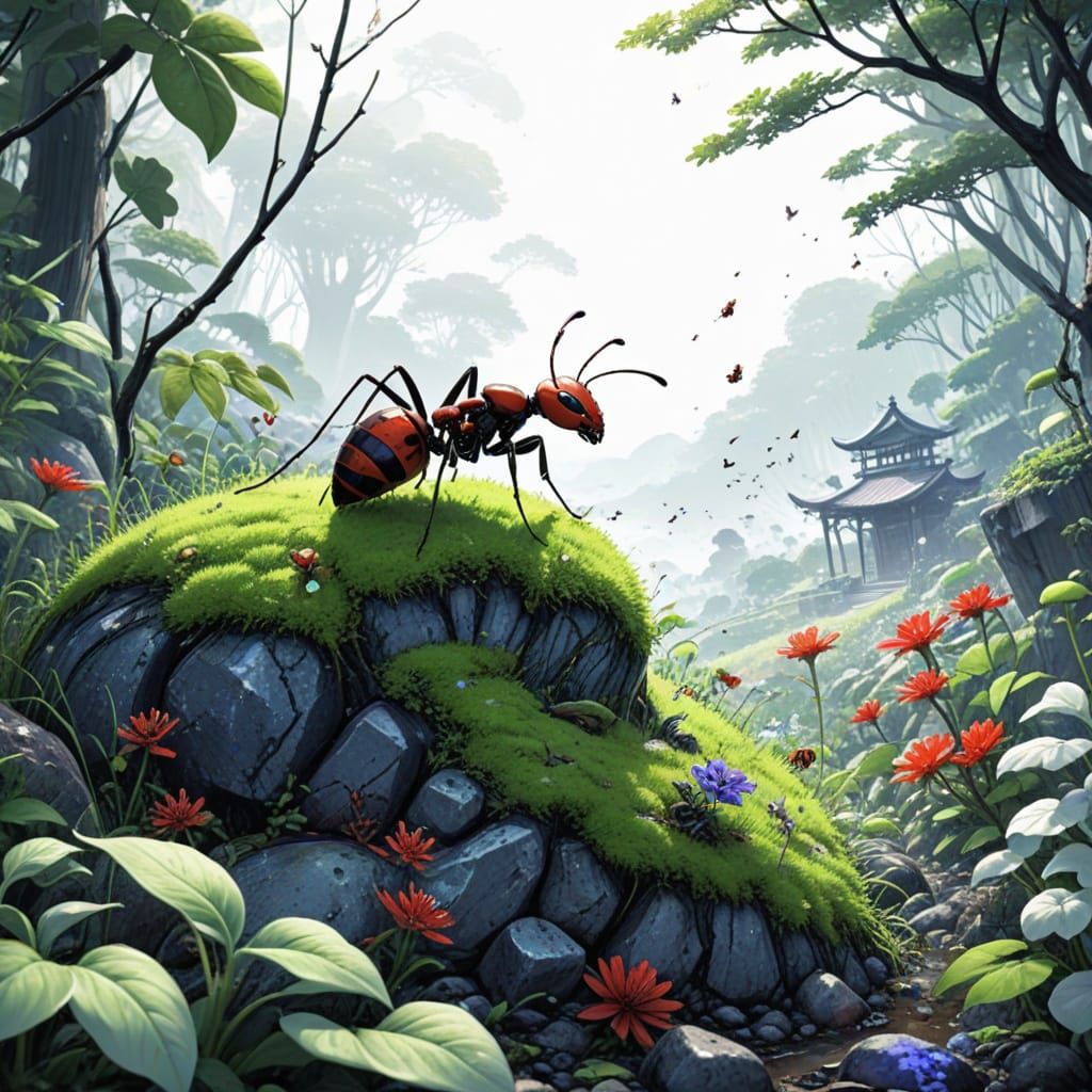 Detailed Ant Story Illustration with Smooth Black Lines