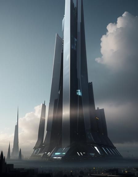 Towering Futuristic Skyscraper in Digital Matte Painting
