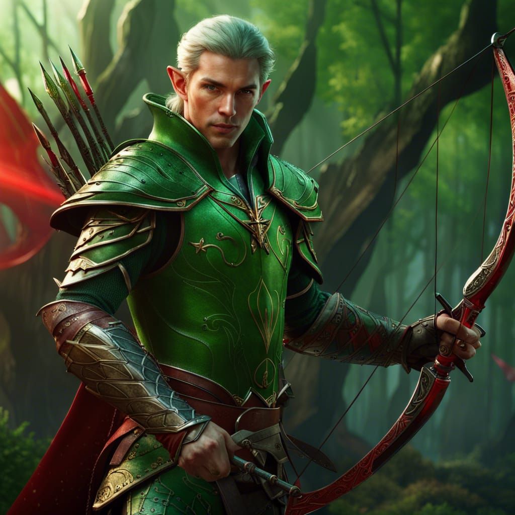 Elven Archer with Red Sword in Fantasy Art