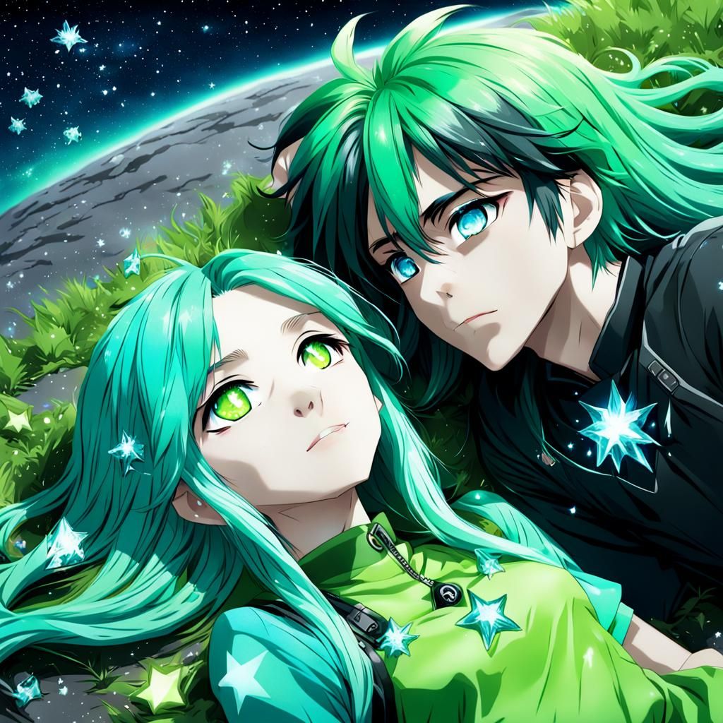 Anime Girl and Boy Stargazing
