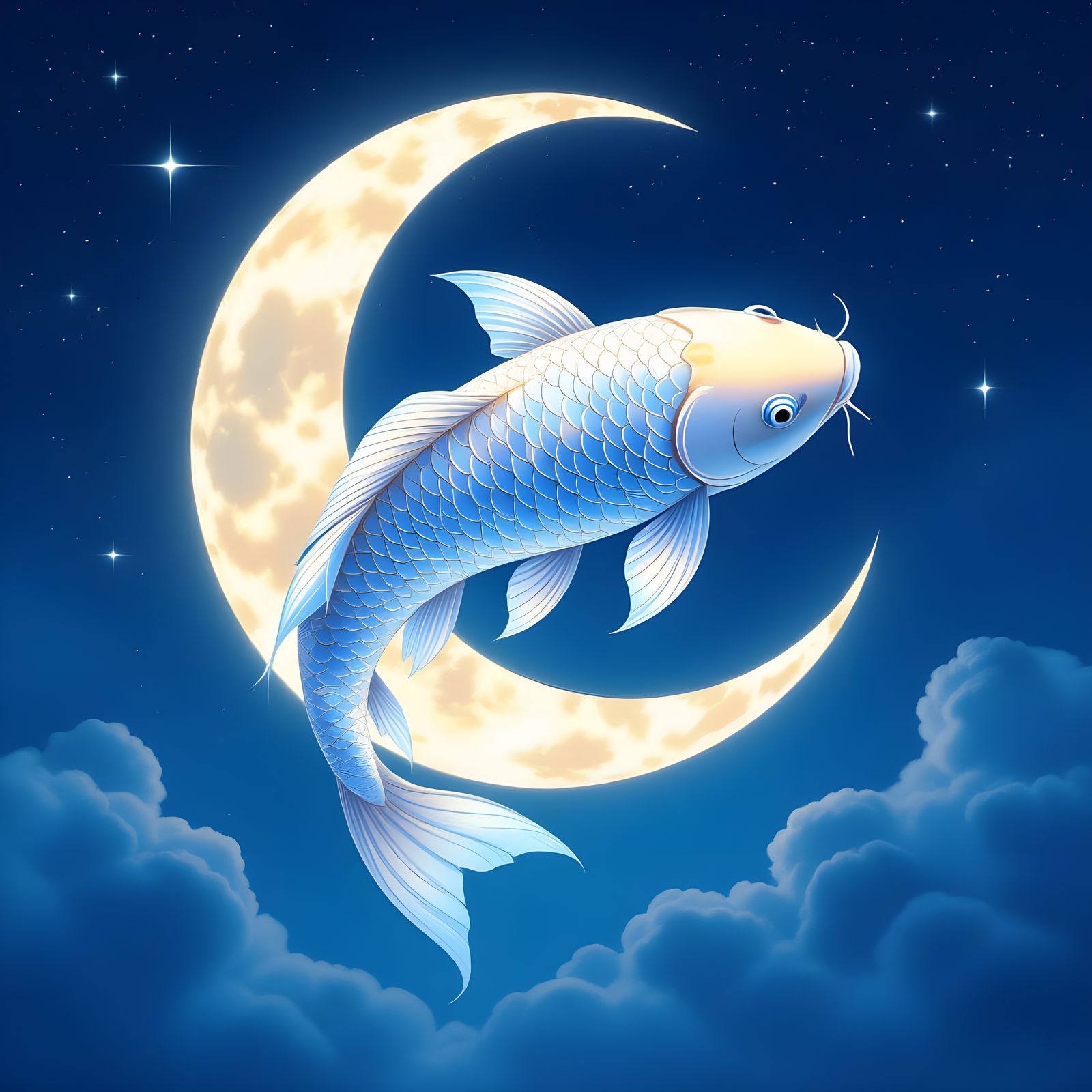 Luminous Koi Moon Leaping in Starlit Sky
