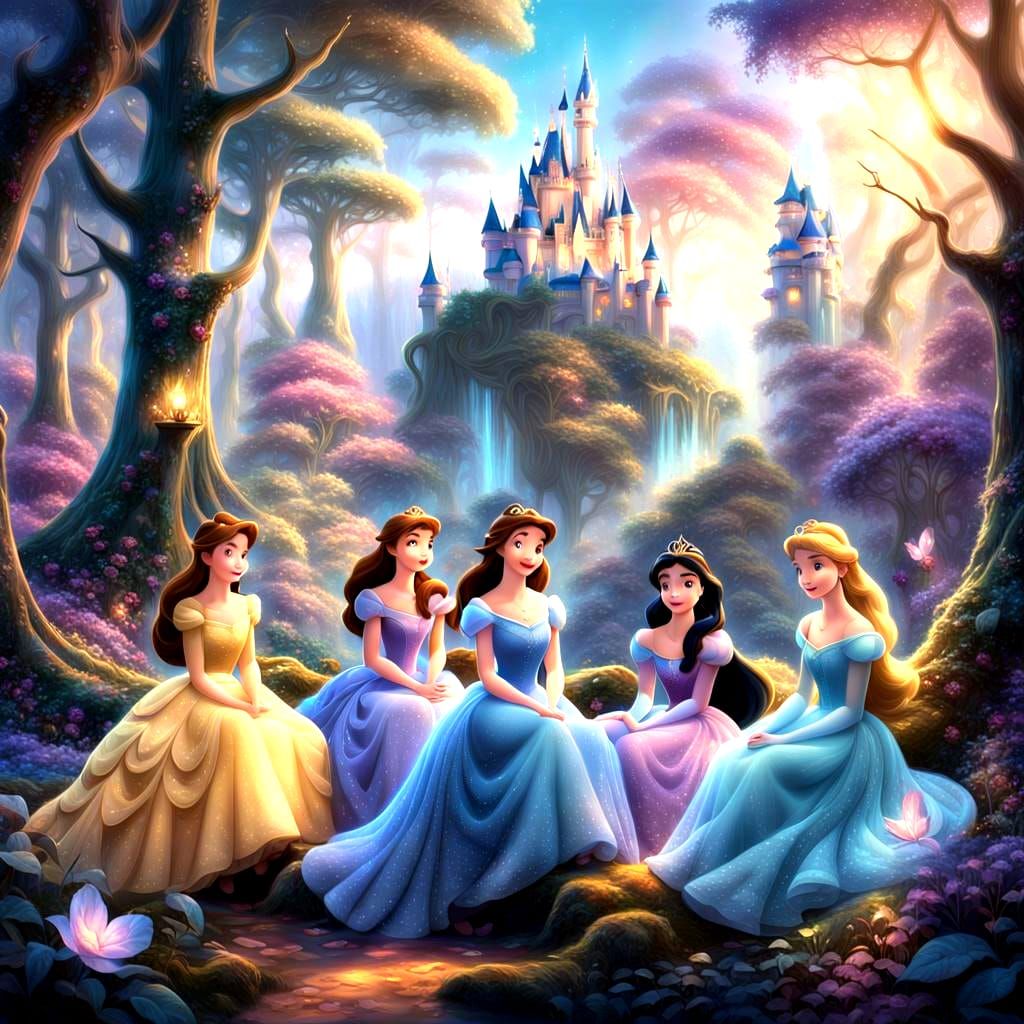 Disney Princesses Gathered in Enchanted Forest