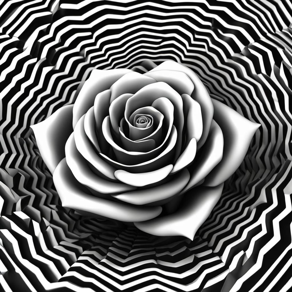 Op Art 3D Rose Optical Illusion in Black and White
